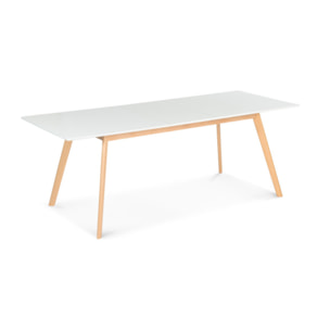 Table scandi extensible - Plateau blanc - Pieds bois