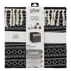 Panier tissu 31x31cm "Mix N' Modul" noir et blanc pompons