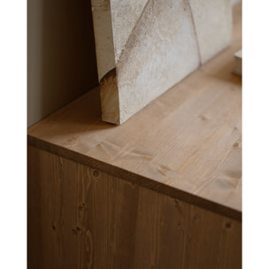 Buffet en bois de sapin et pin en ton chêne foncé 152x42cm Hauteur: 71 Longueur: 152 Largeur: 42