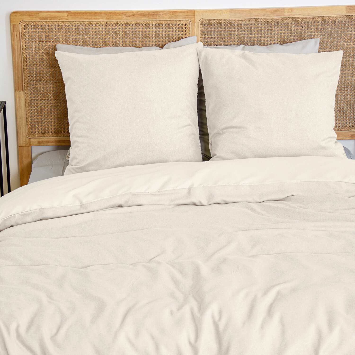 Parure housse de couette 3pcs en microfibre effet flanelle - creme