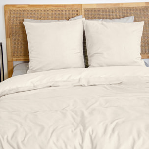 Parure housse de couette 3pcs en microfibre effet flanelle - creme