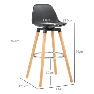 Juego de 2 Taburetes Altos de Cocina Altura Asiento 69 cm Taburetes de Bar Sillas Altas de Cocina Tapizado en PU con Respaldo Patas de Madera para Comedor Negro