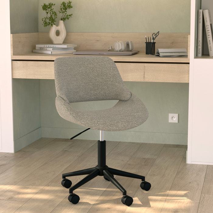 Chaise de bureau pivotante et réglable en tissu bouclé beige - Dune