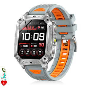 Smartwatch QS86. Con llamadas BT, batería de larga duración, modos de salud y deporte. Linterna y luz roja con aviso SOS sonoro.