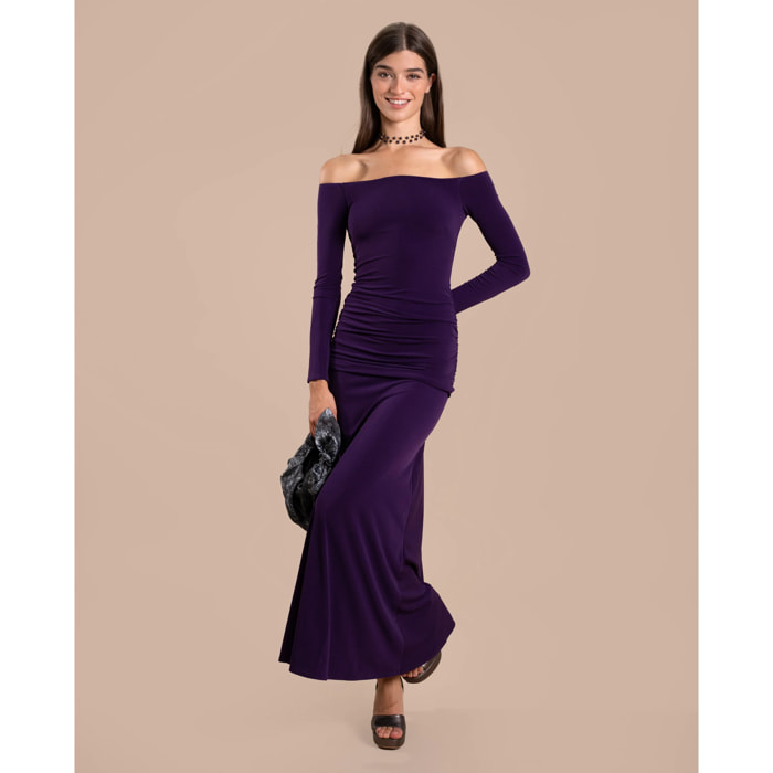 Vestido midi de punto escote bardot