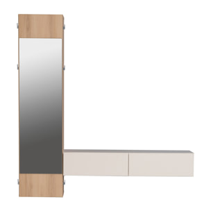Mueble recibidor GELA - 2 cajones, módulo con espejo - nogal y blanco - 120x29,7x125cm