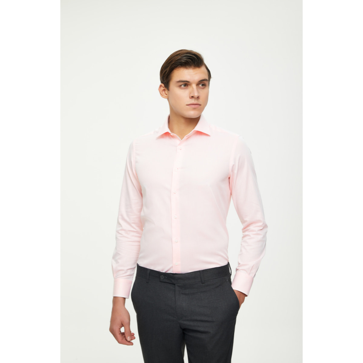 Camicia Uomo 1 Bottone Francese Slim Cotone Unito Rosa