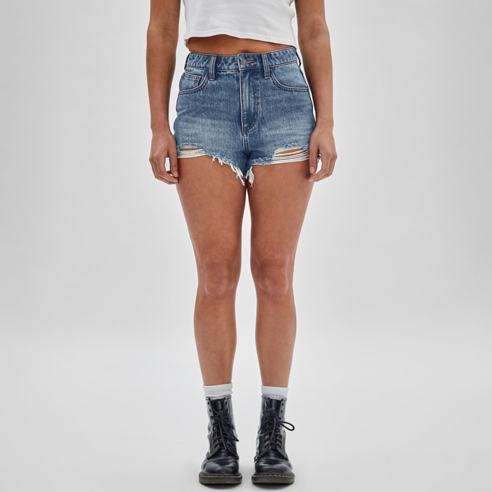 Short - coupe slim - coton - logo - bleu denim
