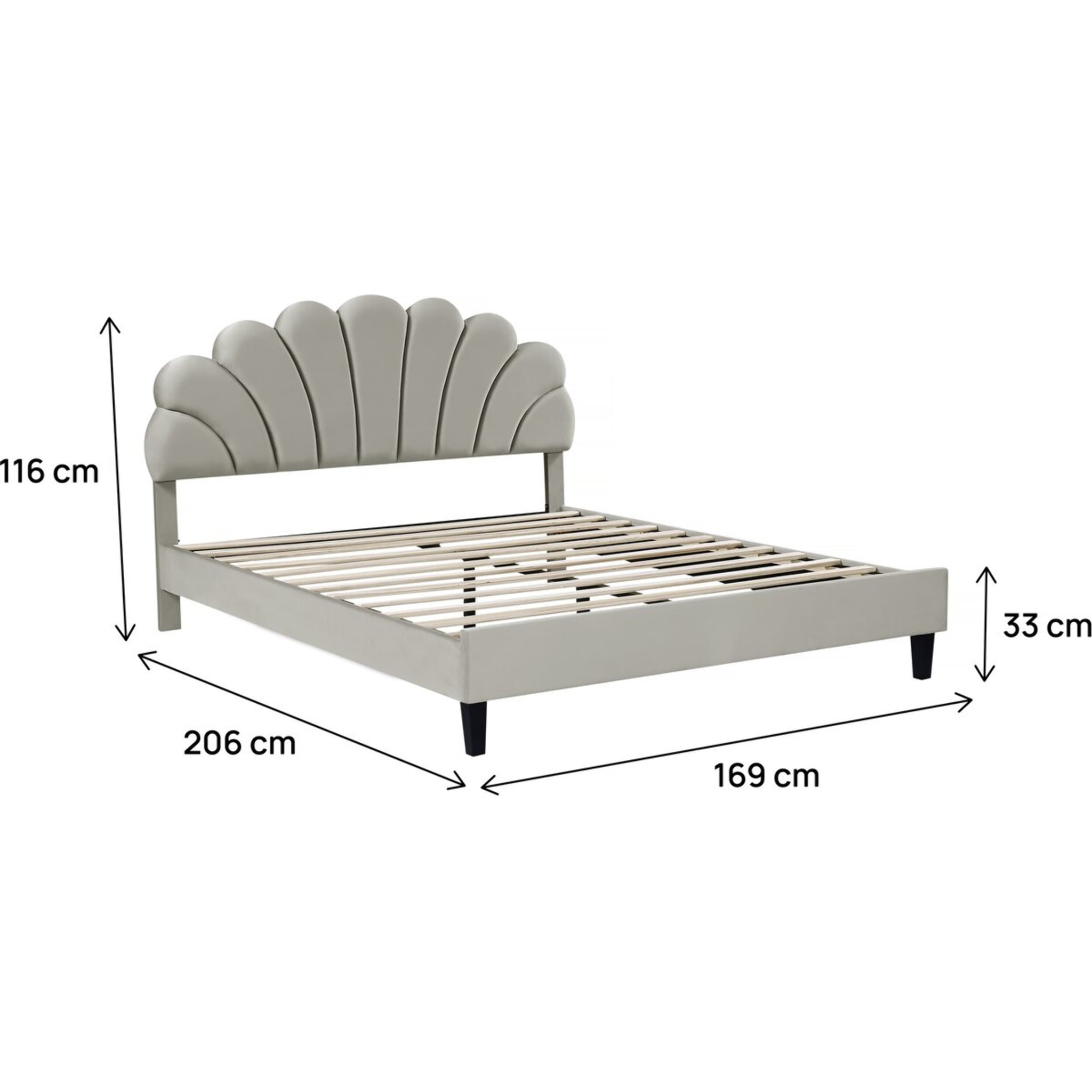 Lit coquillage en velours "Manon" - 160 x 200 cm - Gris