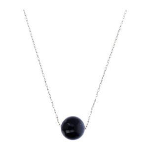 Collana Catena Ritorta e Pendente Sferico in Pietra Naturale Occhio di Tigre Blu in Argento 925 placcato Rodio