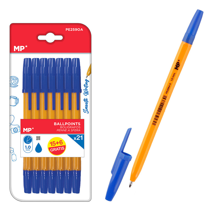 SET BOLÍGRAFOS AZUL SOFT PUNTA 1.0 mm 21 Uds.