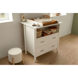 Commode à langer 2 tiroirs et une niche poignées métal