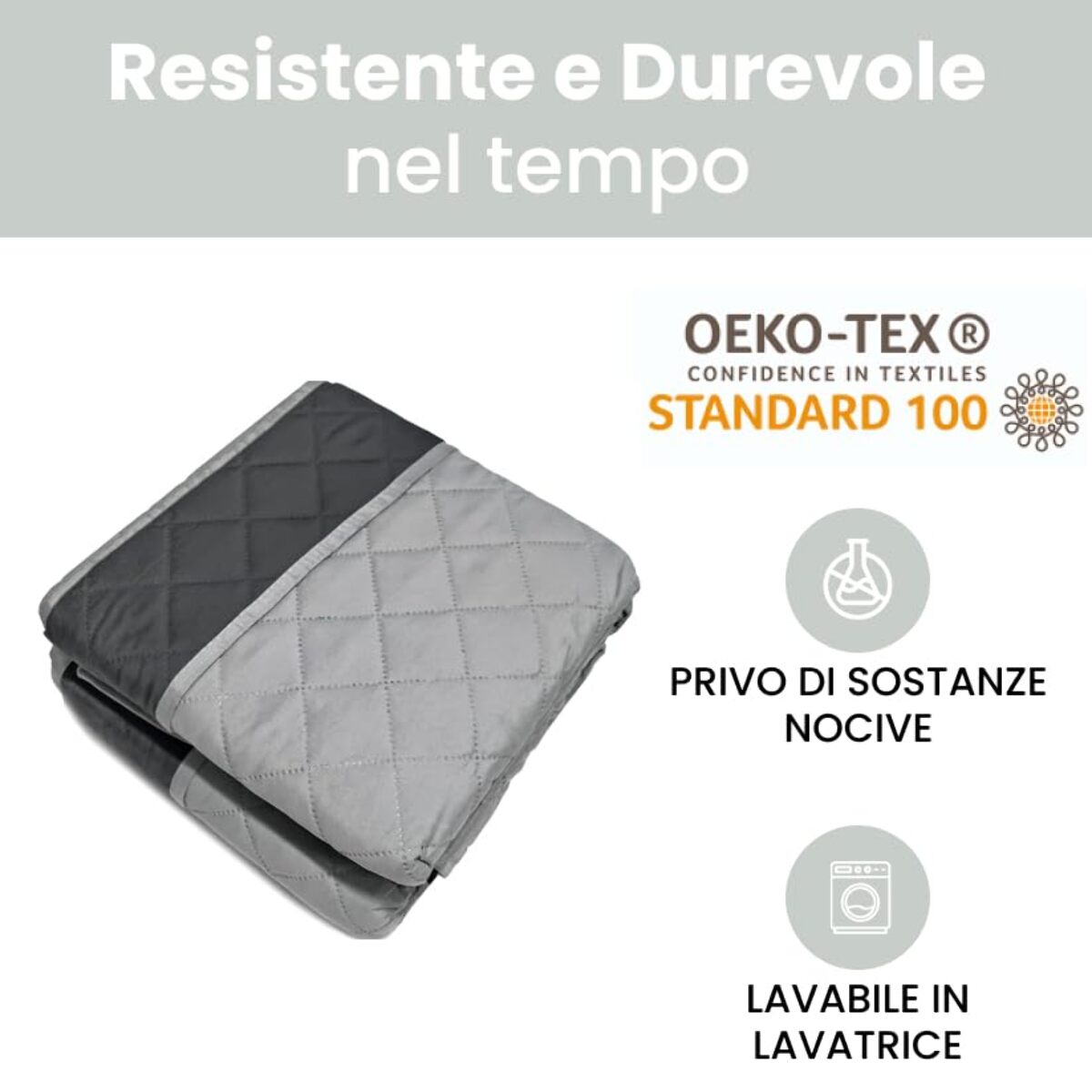 INTRECCI Copridivano 4 Posti Grigio Chiaro/Grigio Scuro Bicolore Antimacchia Waterproof Facilmente Lavabile con Elastico Misure Multiple Salva Divano Reversibile Certificazione Oeko Tex
