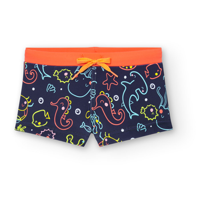 Bañador niño, poliamida estampado, azul marino