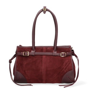 Borsa a spalla da donna Made in Italy - Modello Novara Ultra - Pelle scamosciata - 31.5 x 20.0 x 14.0 cm