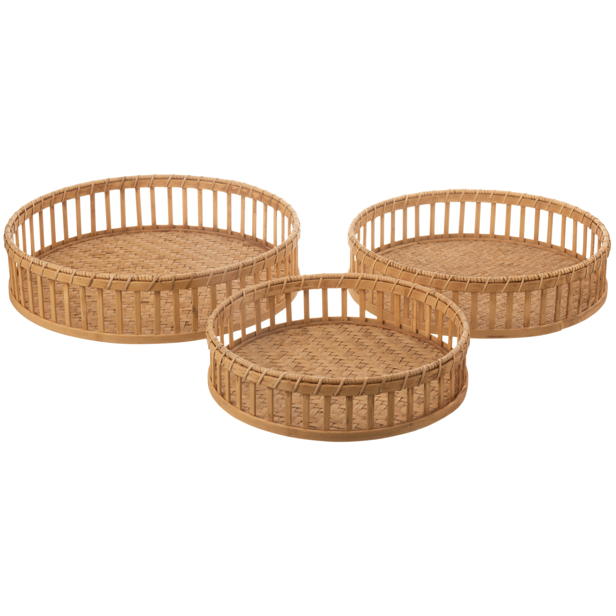 J-Line Set De 3 Plateau Rond Bambou Naturel