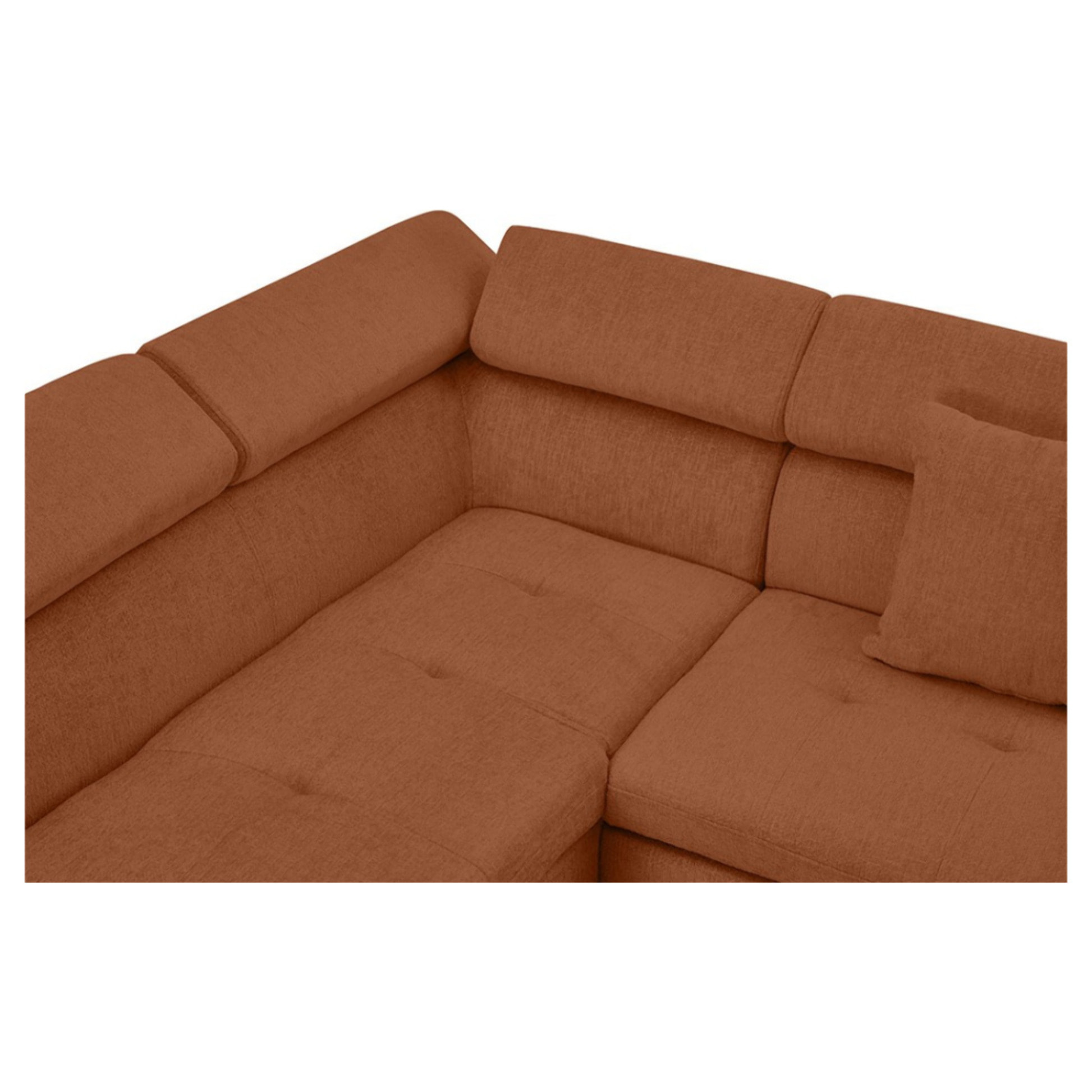 Margaux - Canapé d'angle gauche 5 places convertible avec coffre et têtières réglables en velours texturé - Terracotta
