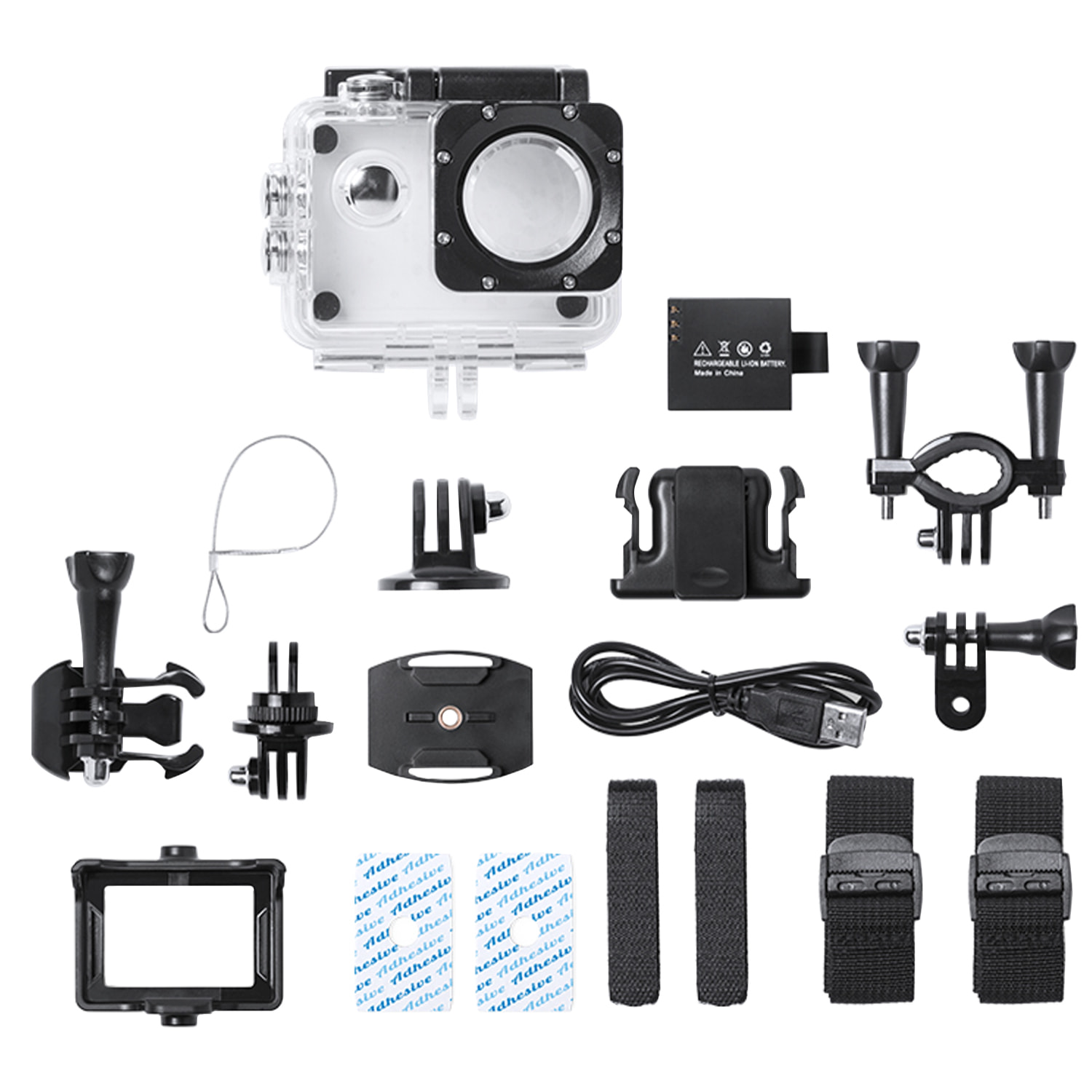 Fotocamera sportiva Komir HD1080P con 12 mpx, schermo da 2 pollici e accessori sportivi