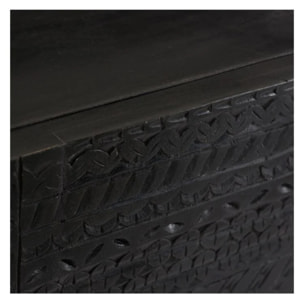 Chevet 1 porte en bois gravé noir et métal doré - Chimane