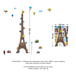 Stickers Muraux décoration adhésifs toise Tour Eiffel pour enfants avec animaux et avions