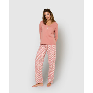 Pijama largo de mujer de algodón zurich rosa
