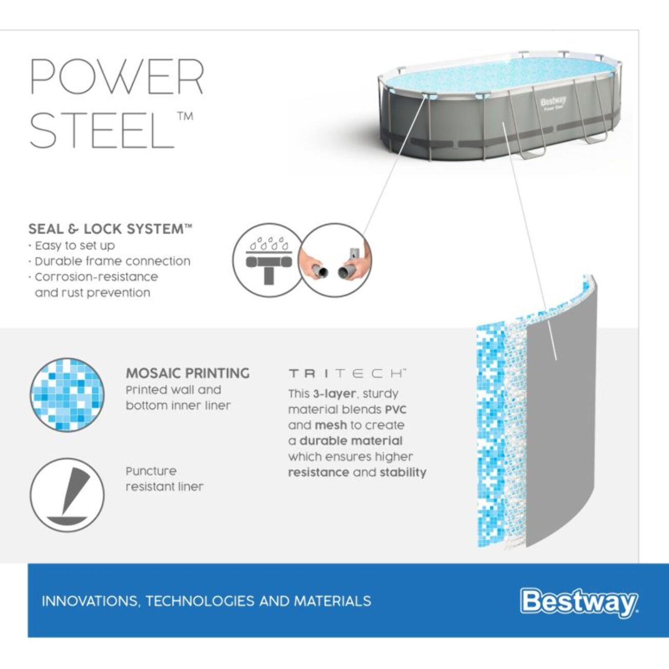 Bestway Piscine hors sol tubulaire ovale Bestway Power Steel 488 x 305 x 107 cm gris