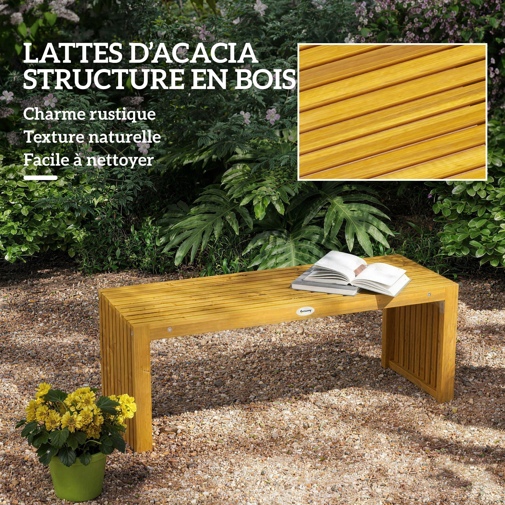 Banc de jardin 2 places bois acacia pré-huilé 240 Kg max.