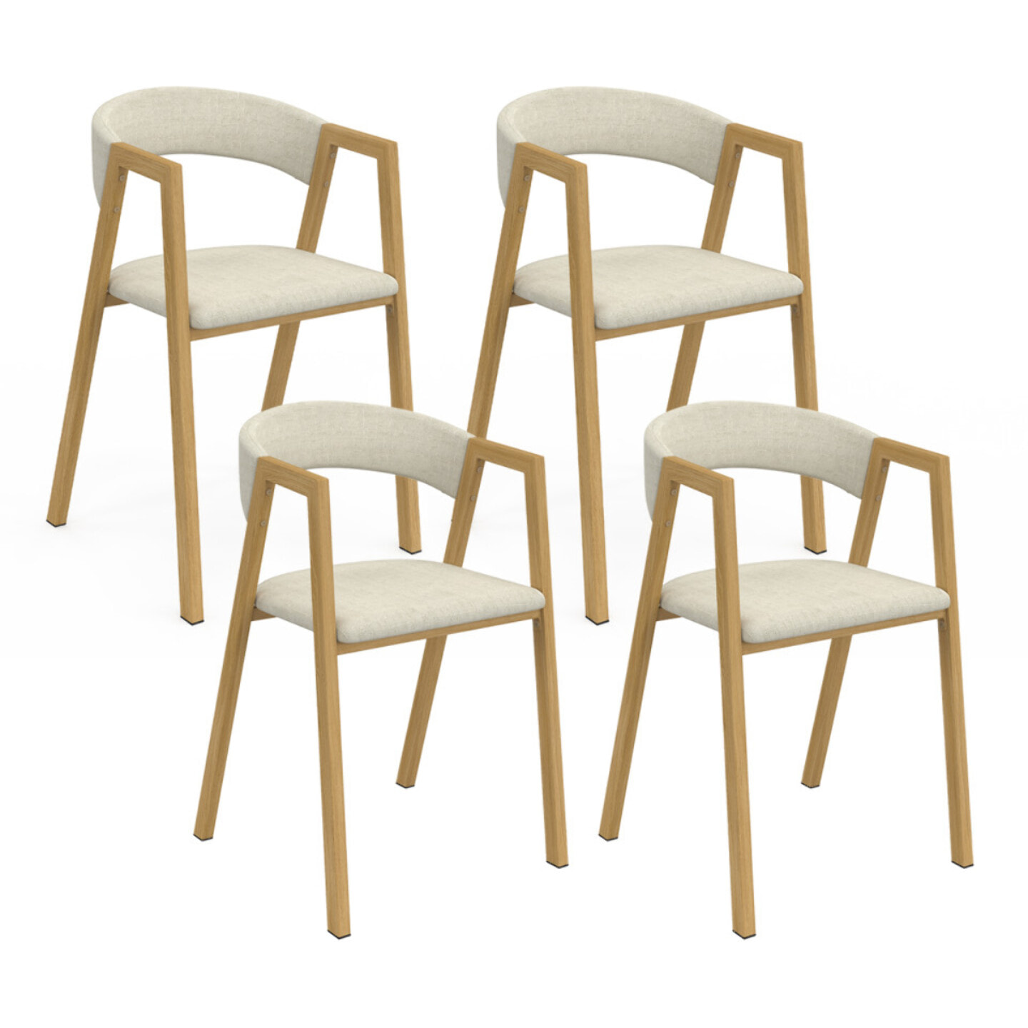 Chaises Enola en tissu beige et pieds effet bois - lot de 4