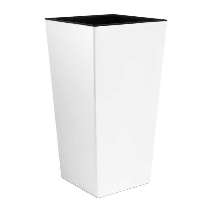 Pack 3 macetas altas de plastico en color blanco con deposito