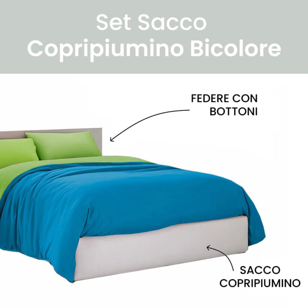 Intrecci Parure Copripiumino Bicolore 100% Cotone 200x240, Piazza e Mezza
