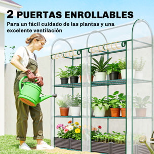 Invernadero Pequeño de 3 Niveles, Invernadero de Exterior con 2 Puertas Enrollables, Marco de Acero y Cubierta de Plástico Anti-UV para Cultivar Plantas, Flores, 143x46x164 cm, Transparente