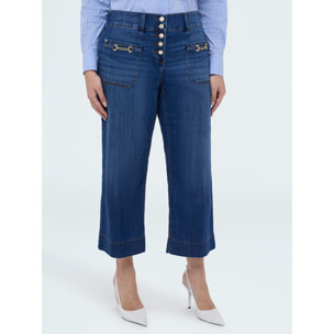 Fiorella Rubino - Jeans cropped con dettaglio catenella sulle tasche - Blu