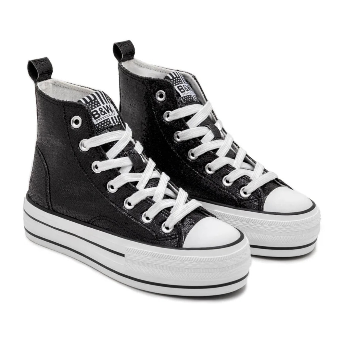 Zapatillas Altas de Glitter con Plataforma Negro B&W