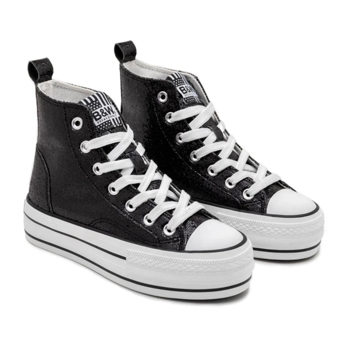 Zapatillas Altas de Glitter con Plataforma Negro B&W
