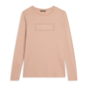 T-shirt donna lunga con spacchi e grafica brillante