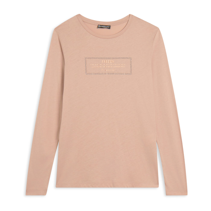 T-shirt donna lunga con spacchi e grafica brillante