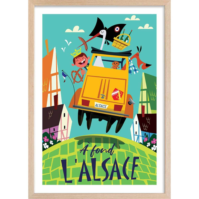 Poster de l'alsace en dodoche Affiche + cadre en bois - Chêne