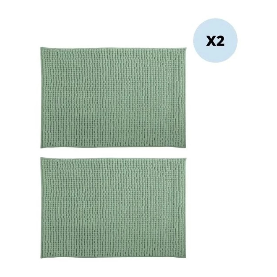 Lot de 2 tapis de bain CHENILLE 50x80 Vert Basil MSV