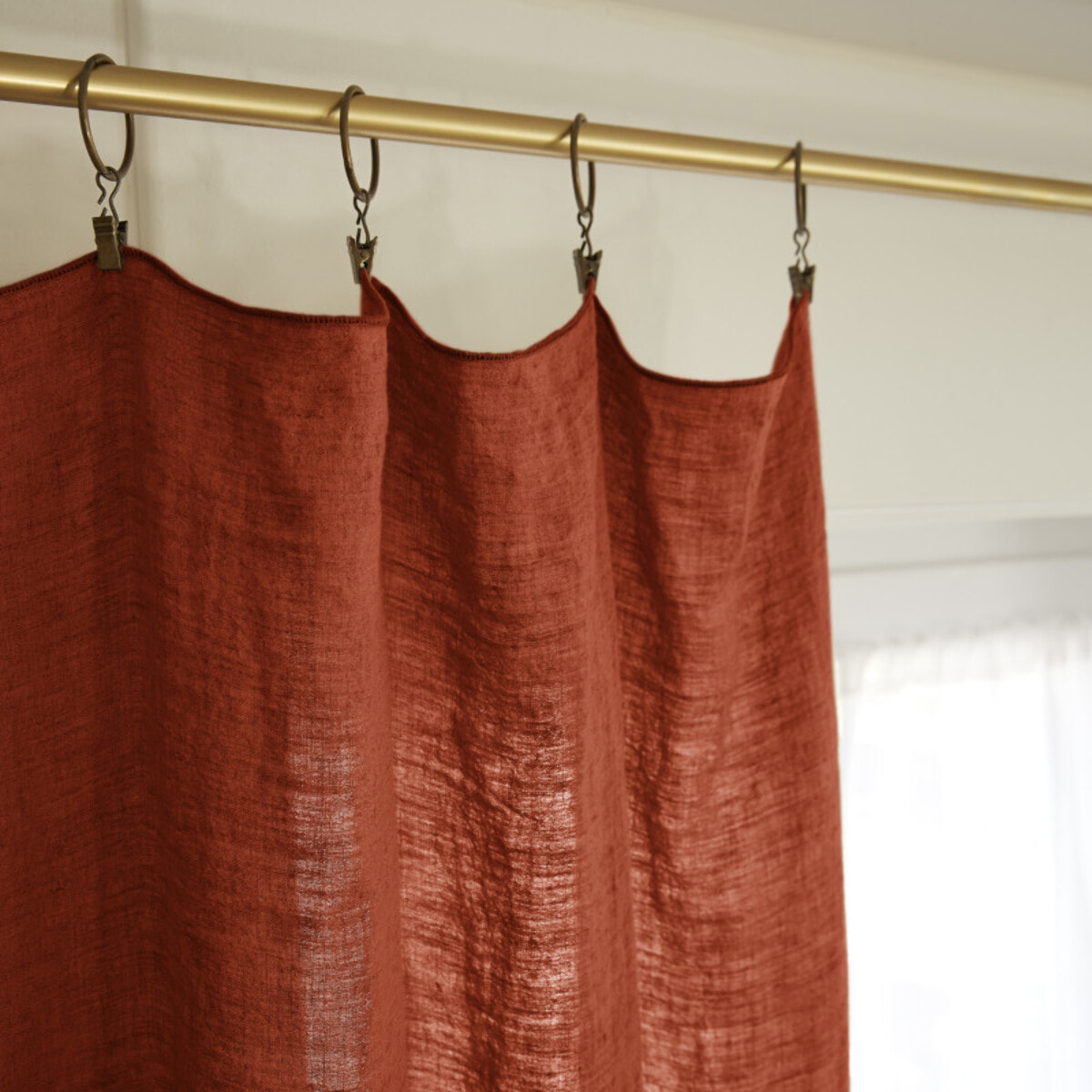 Rideau ajustable + 8 anneaux pince "Soline" 140 x 270 cm Lin lavé - Couleur: Soline Paprika