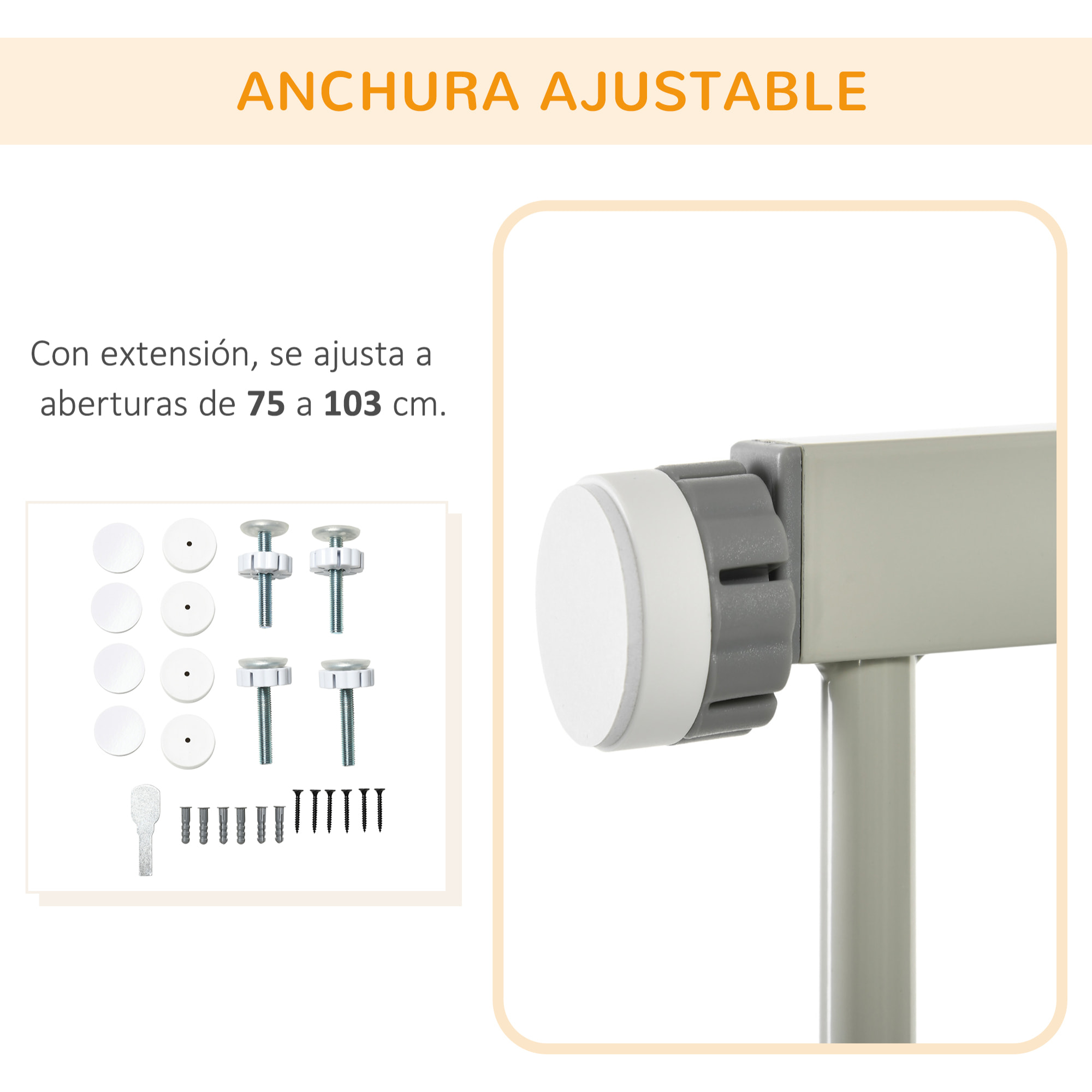 Barrera de Seguridad para Perros Extensible 75-103 cm Barrera para Escalera Puerta con 2 Extensiones Doble Bloqueo Cierre Automático Gris