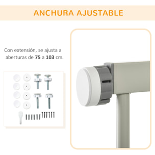 Barrera de Seguridad para Perros Extensible 75-103 cm Barrera para Escalera Puerta con 2 Extensiones Doble Bloqueo Cierre Automático Gris