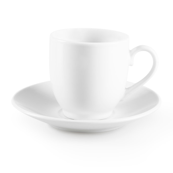 Set 6 Tazzine da Caffè con Piattini Excelsa – Simple White, Porcellana Bianco