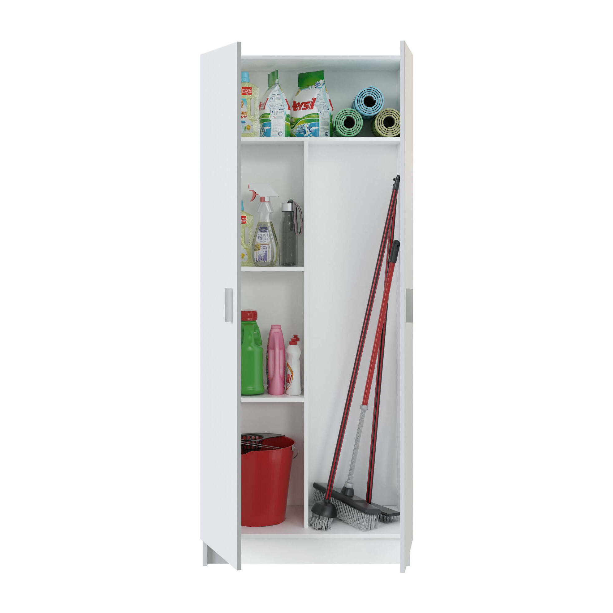 Armadio multiuso Charleston, Mobile portascope a 2 ante, Scarpiera con ripiani, Guardaroba portascope, cm73x37h180, Bianco