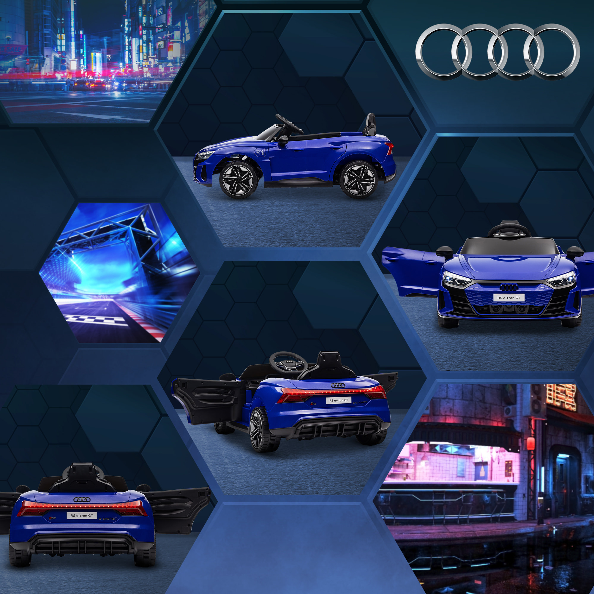 Véhicule électrique enfant Audi RS e-tron GT V. max. 5 Km/h télécommande effets sonores + lumineux bleu indigo
