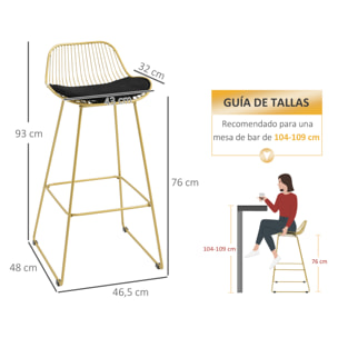 Conjunto de 4 Taburetes de Bar Taburetes Altos de Cocina con Cojín de Terciopelo Respaldo y Reposapiés Estilo Moderno Carga 120 kg para Comedor Sala 46,5x48x93 cm Dorado