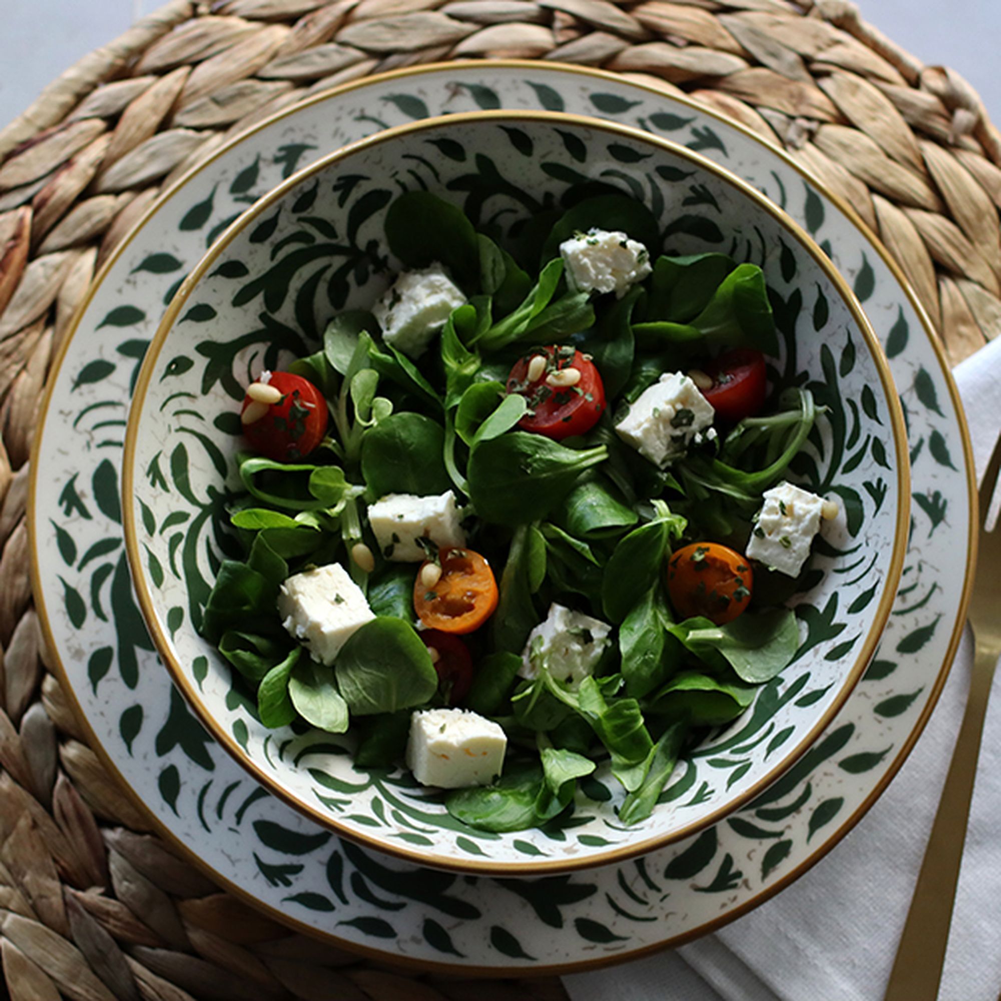 Service de table 48 pièces en grès blanc et vert HERACLEE