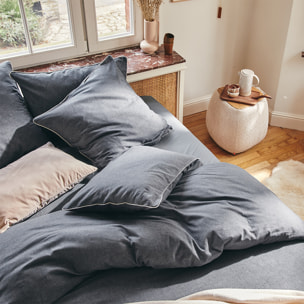Housse de couette unie en flanelle de coton chambray, FRISSON, Gris Anthracite