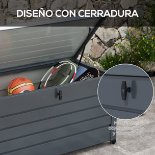 Baúl de Exterior 311 L Arcón de Almacenaje de Acero Galvanizado con 4 Ruedas 2 Asas y 1 Cerradura con Llave para Jardín Patio 120x62x66 cm Gris Oscuro