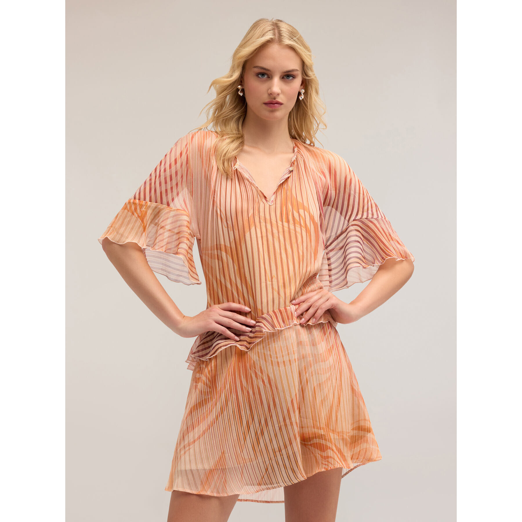 Motivi - Vestido evasé estampado con volante - Rosa