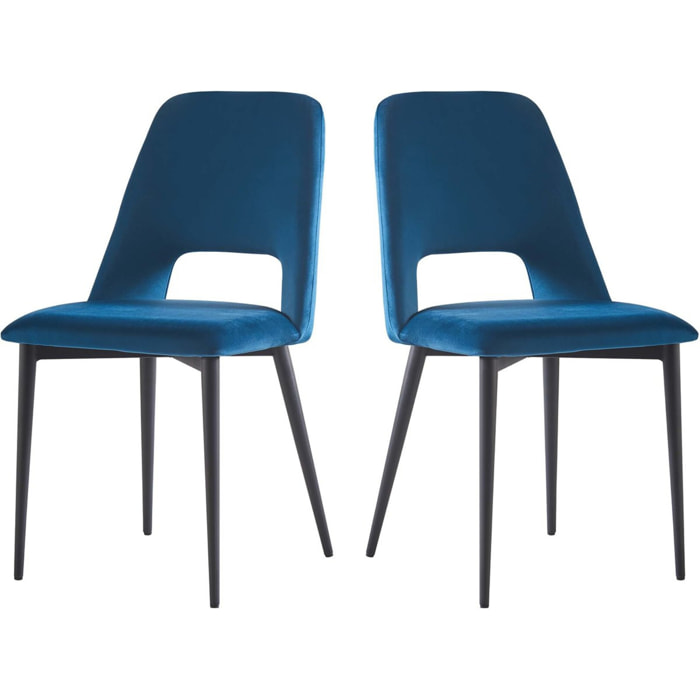 Lot de 2 Chaises en velours "Fedora" - Bleu foncé
